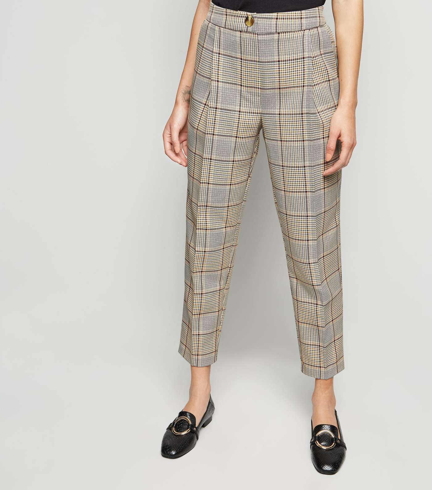 Petite Multicoloured Check Tapered Trousers Image 2