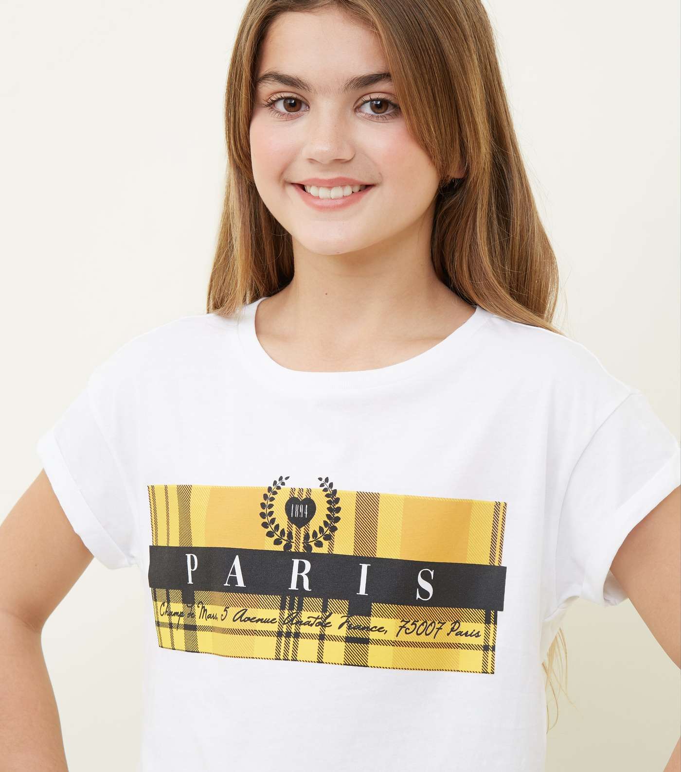 Girls White Paris Check Box Slogan T-Shirt  Image 5