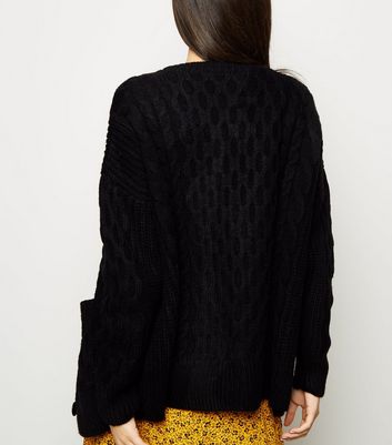 Black Cable Knit Oversized Cardigan 