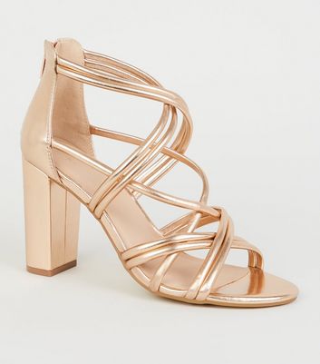 Rose gold metallic 2024 block heel sandals