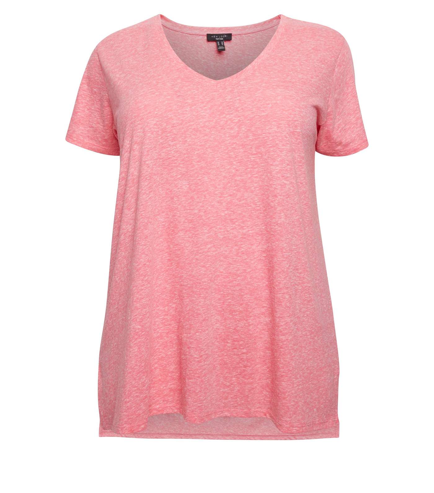 Curves Deep Pink V Neck Step Hem T-Shirt Image 4