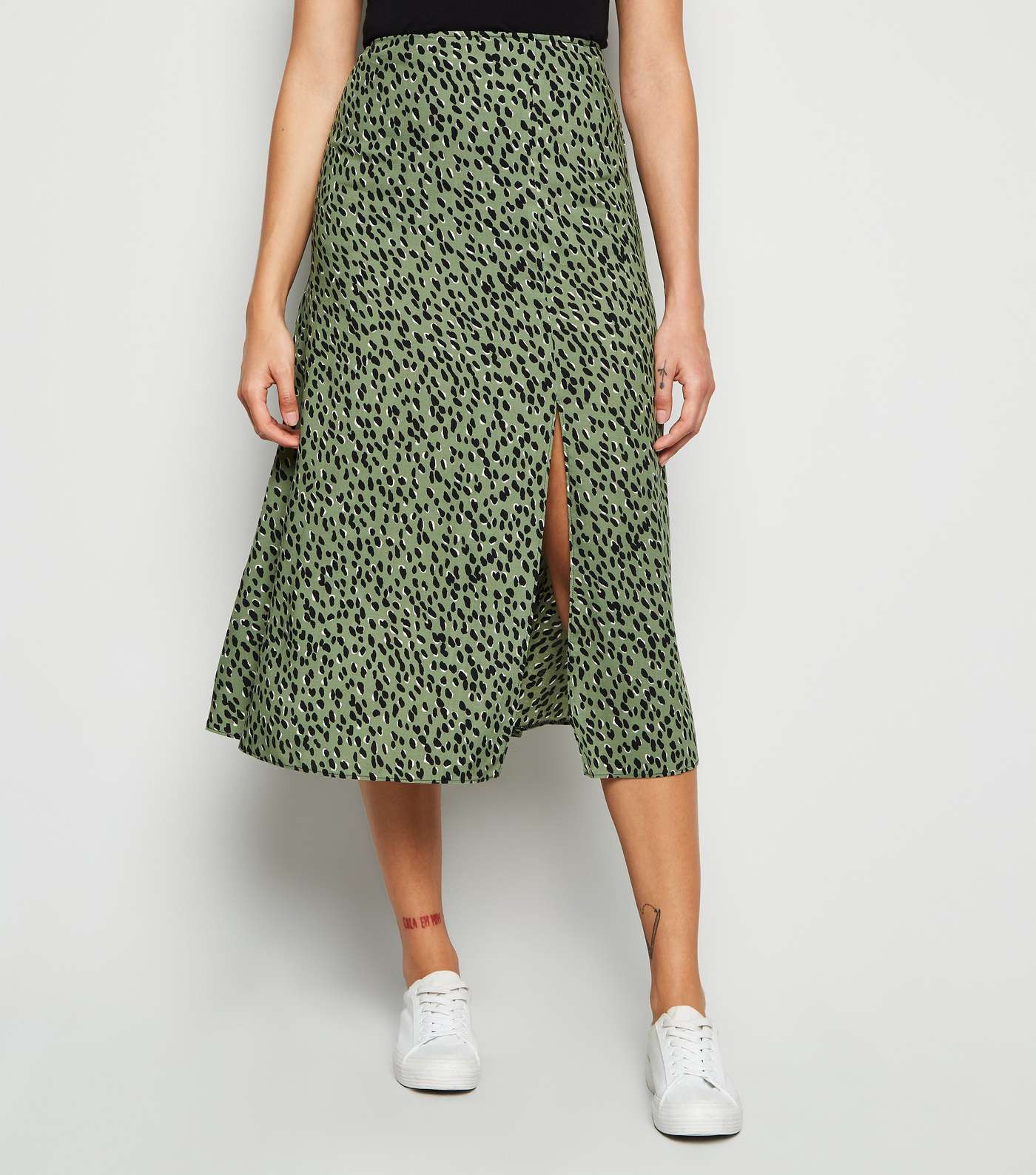 Green Spot Side Split Midi Skirt Image 2