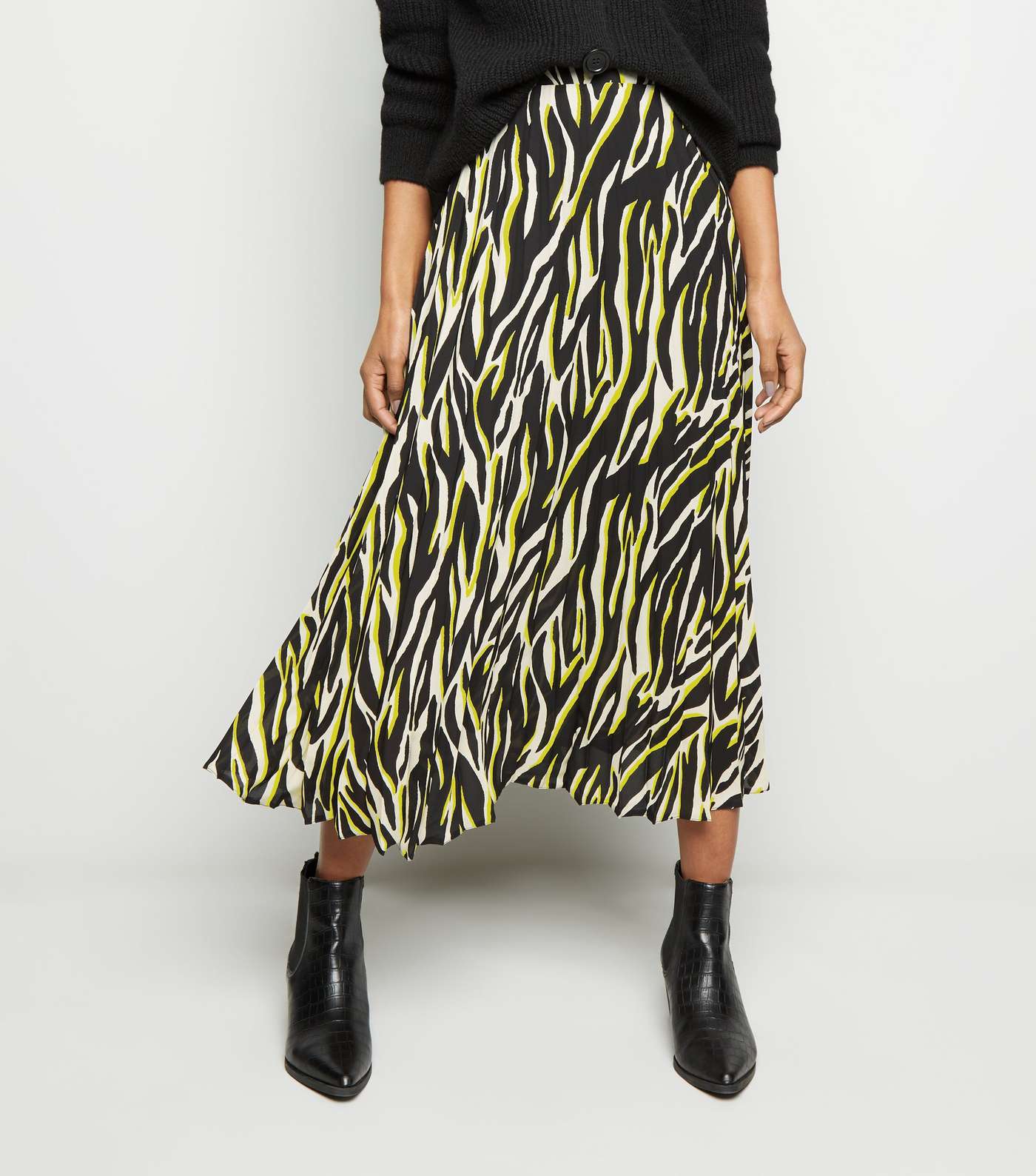 Black and Neon Zebra Print Midi Skirt Image 3