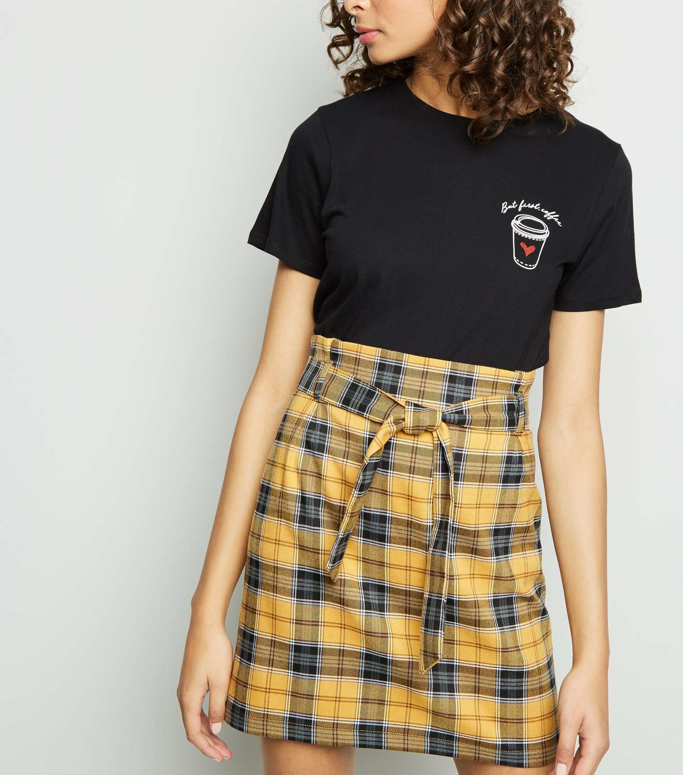 Yellow Check High Waist Mini Skirt