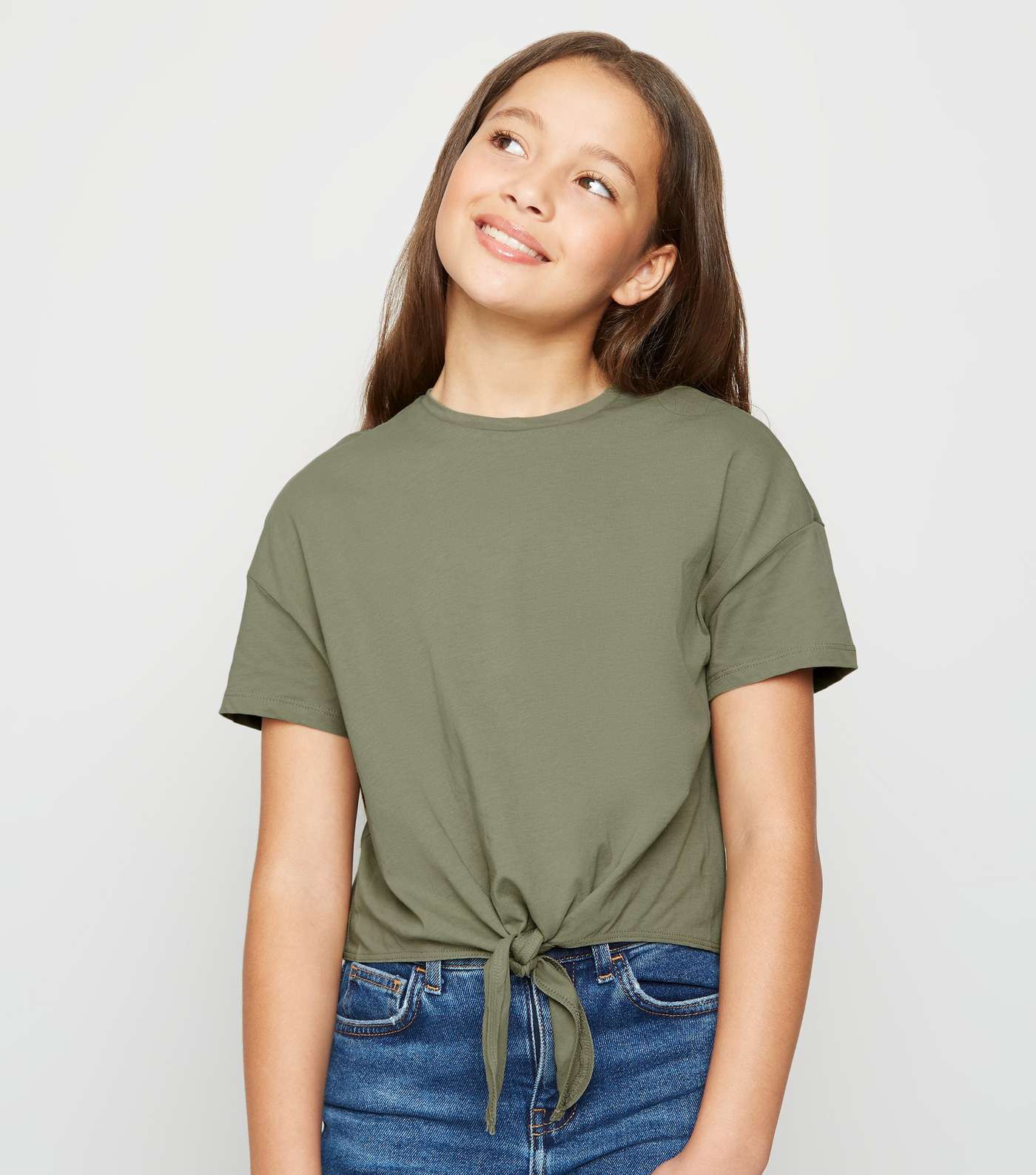 Girls Olive Tie Front T-Shirt 