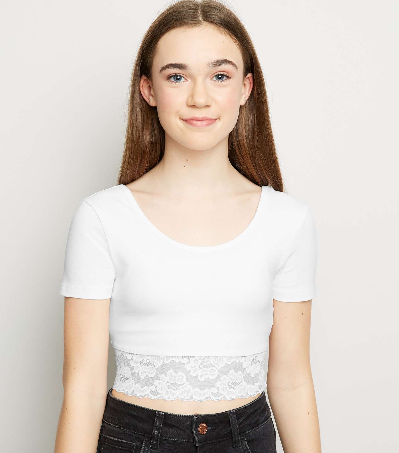 Girls White Lace Trim Top 