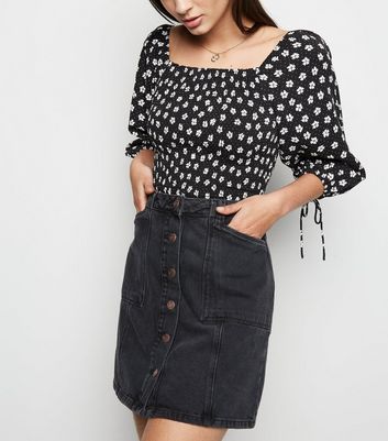 new look black denim skirt