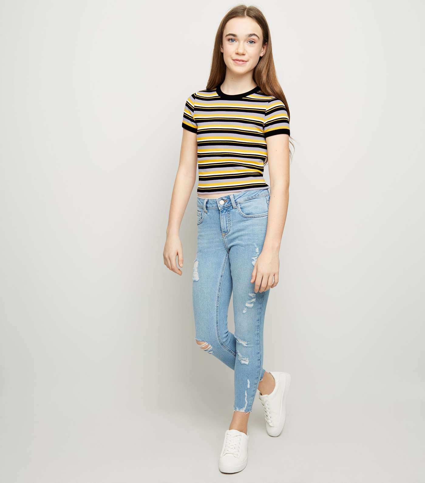 Girls Lilac Multi Stripe Ribbed Ringer T-Shirt  Image 2