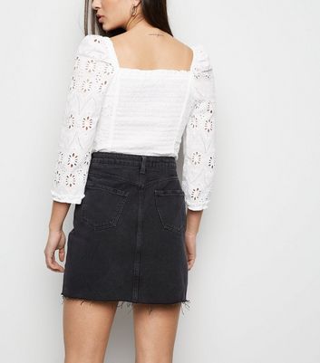 black denim skirt raw hem