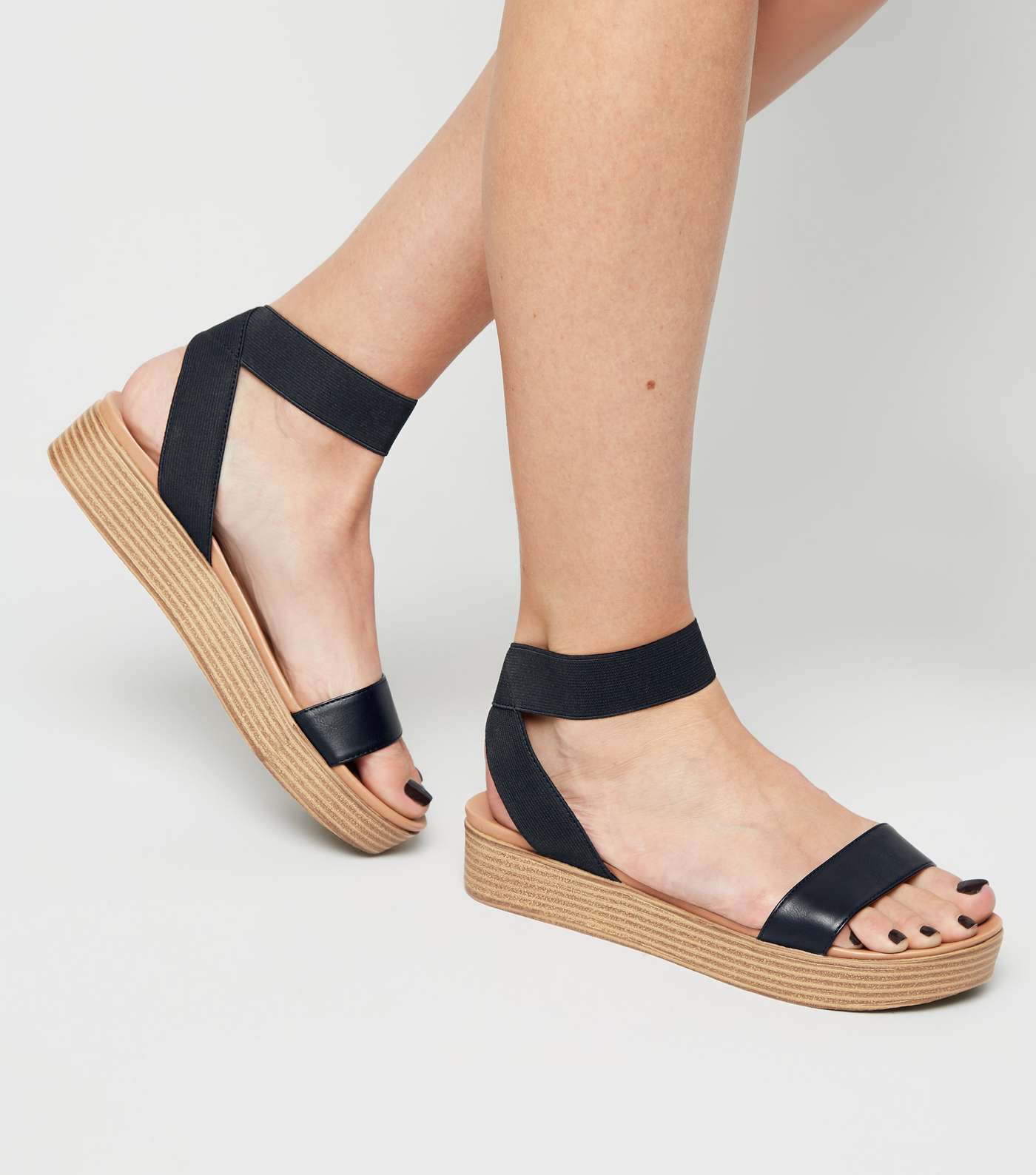 Black Wood Flatform Footbed Sandals  Image 2