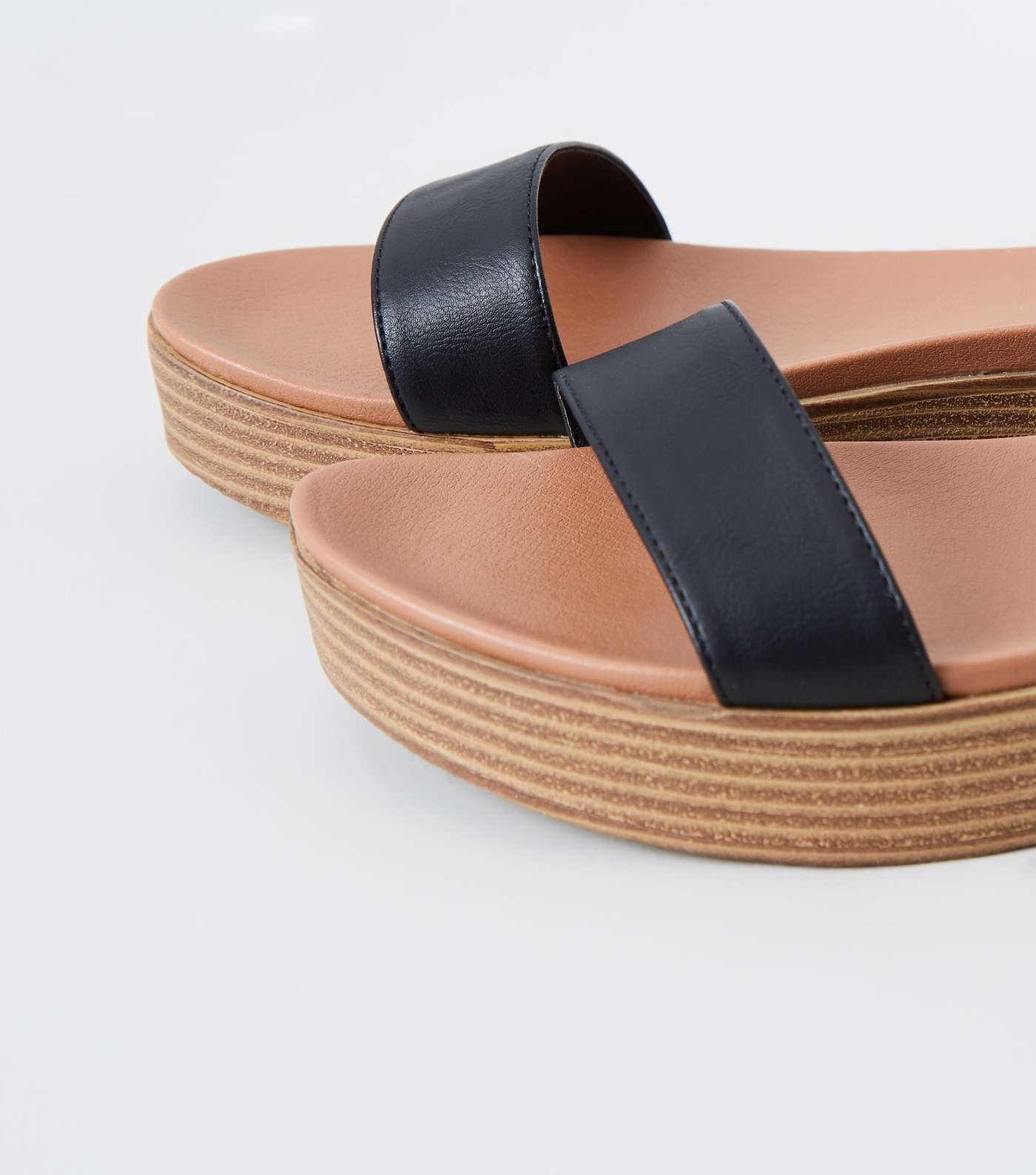 Black Wood Flatform Footbed Sandals  Image 4