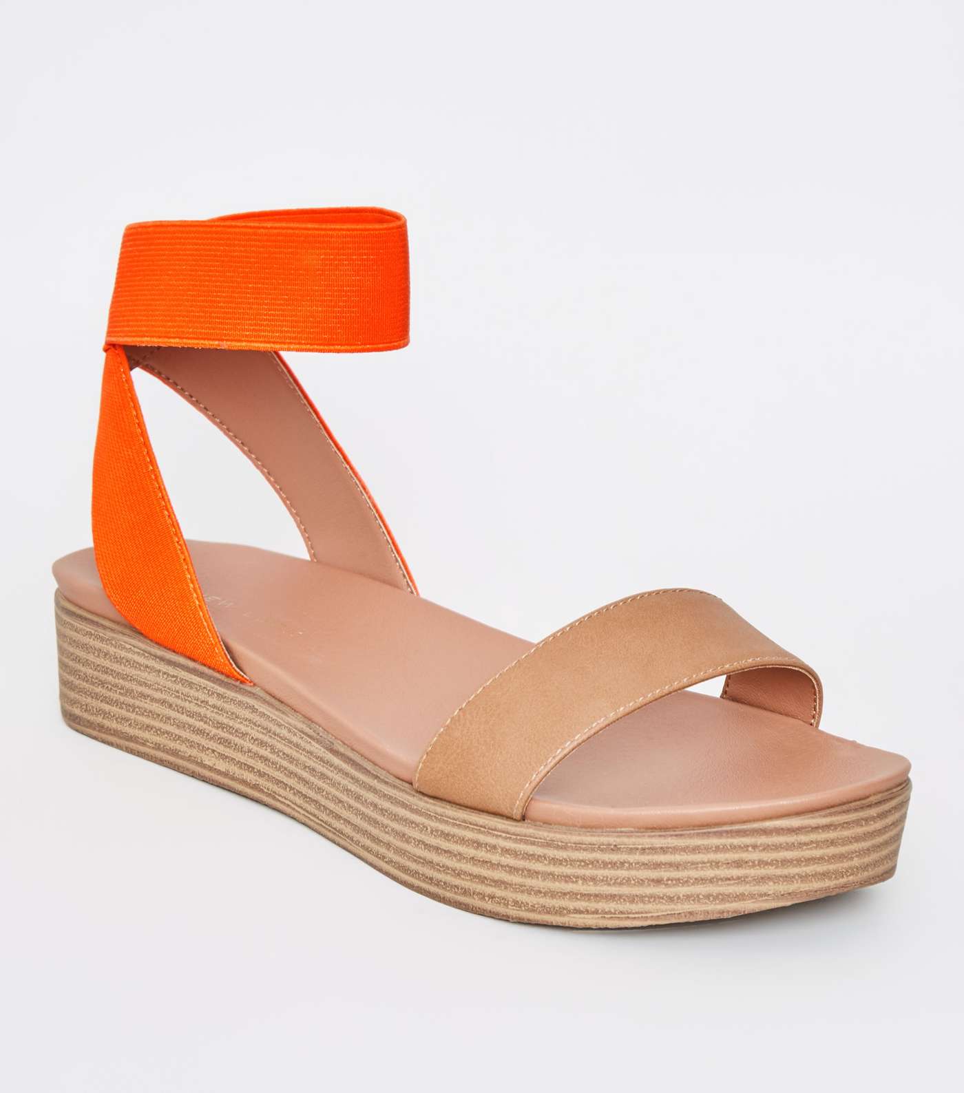 Tan Wood Flatform Footbed Sandals 