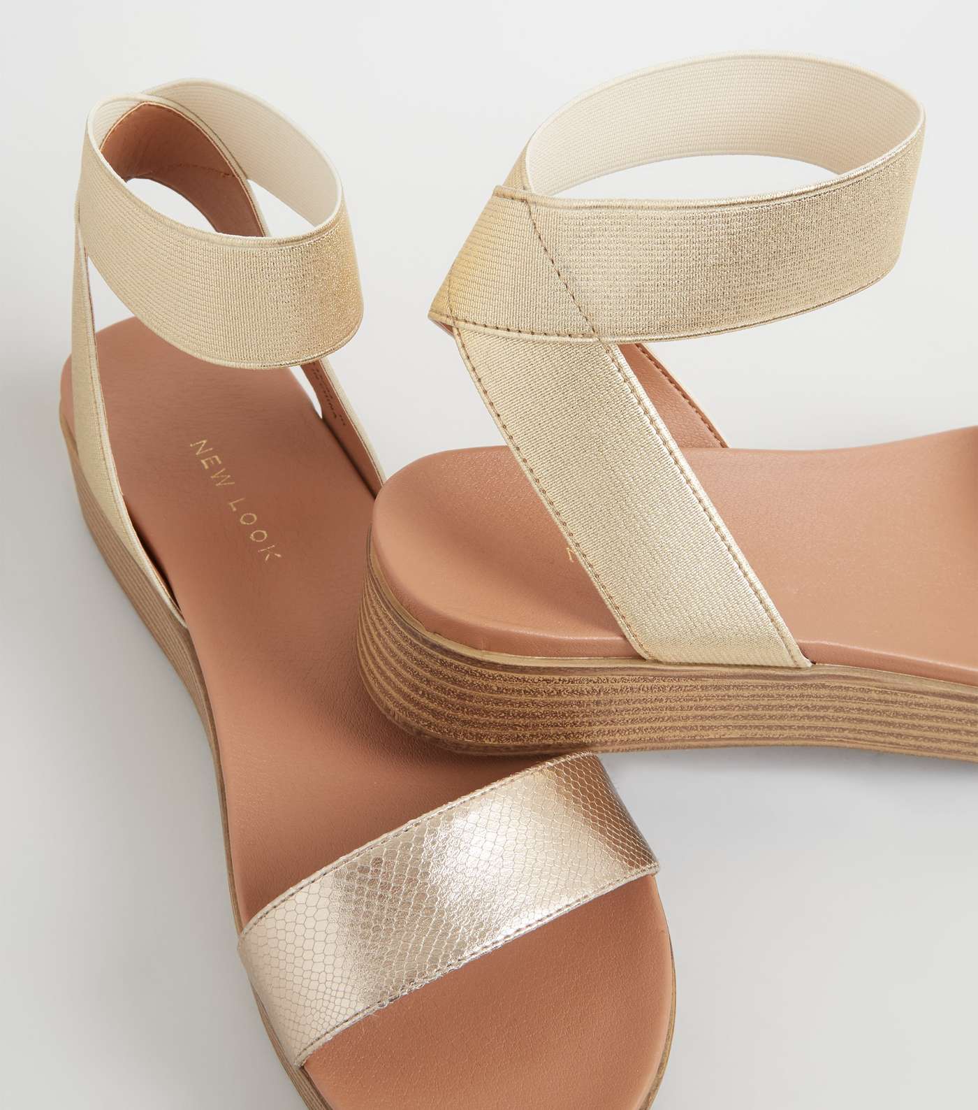 Gold Wood Flatform Footbed Sandals  Image 4