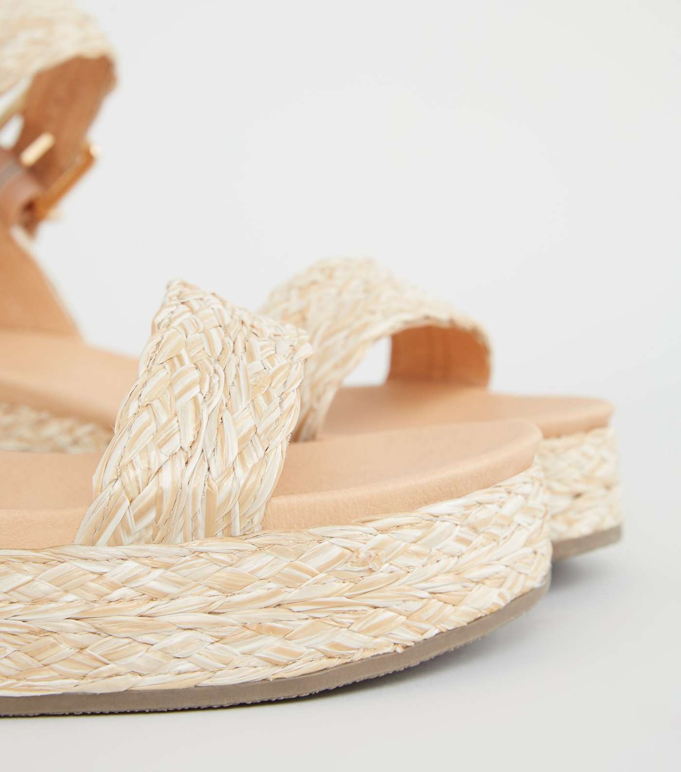 Off White Straw Effect Flatform Footbed Sandals  Image 3