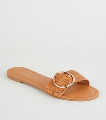 Wide Fit Tan Woven Strap Sliders | New Look