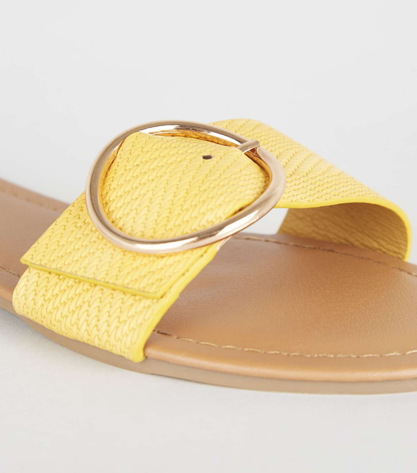 Wide Fit Mustard Woven Strap Sliders Image 4