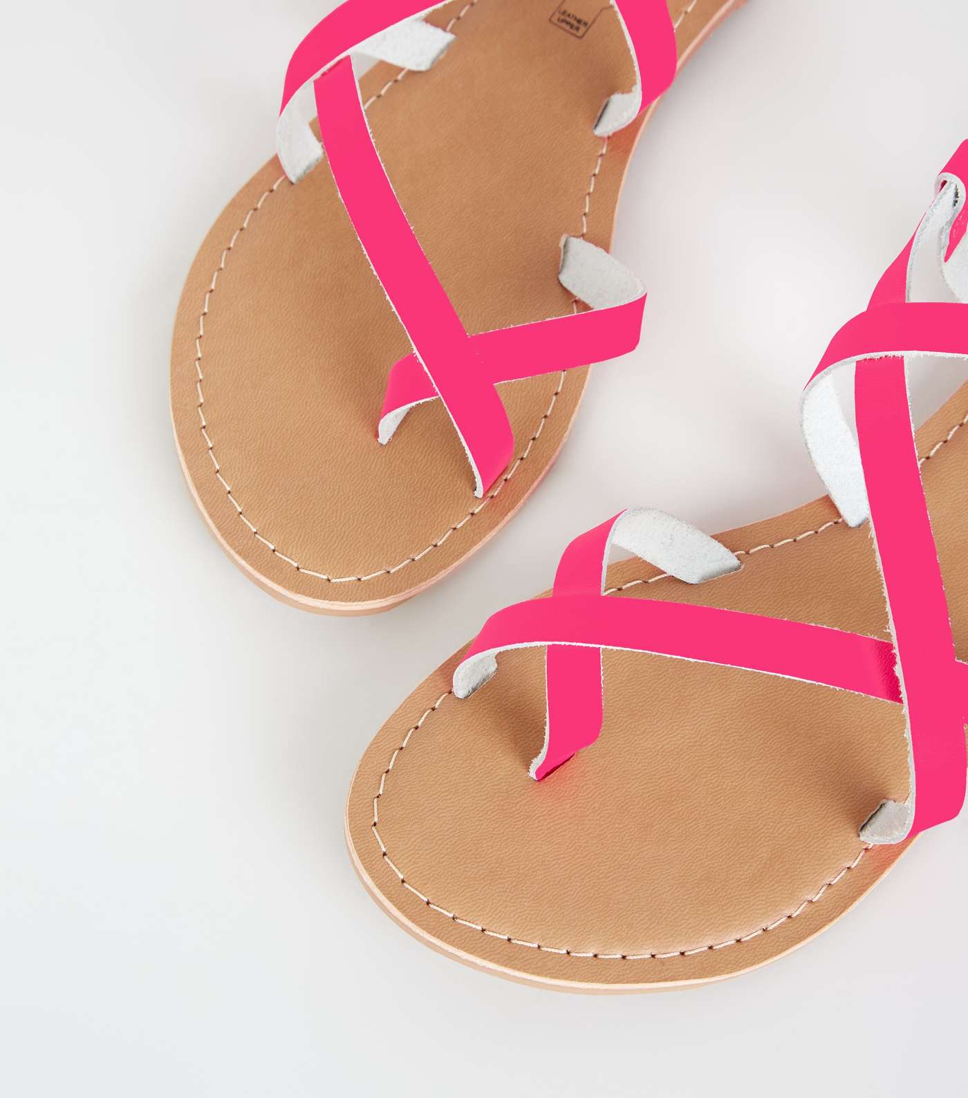 Pink Neon Leather Strappy Flat Sandals Image 3