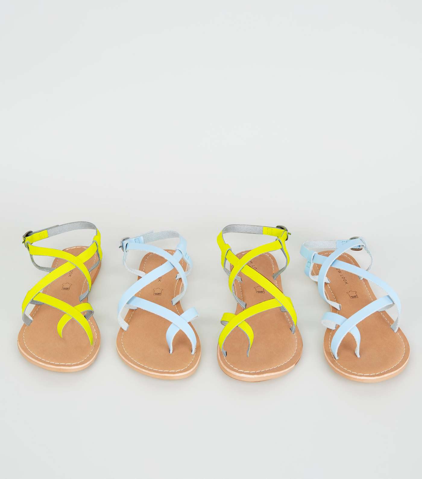 Yellow Neon Leather Strappy Flat Sandals Image 3