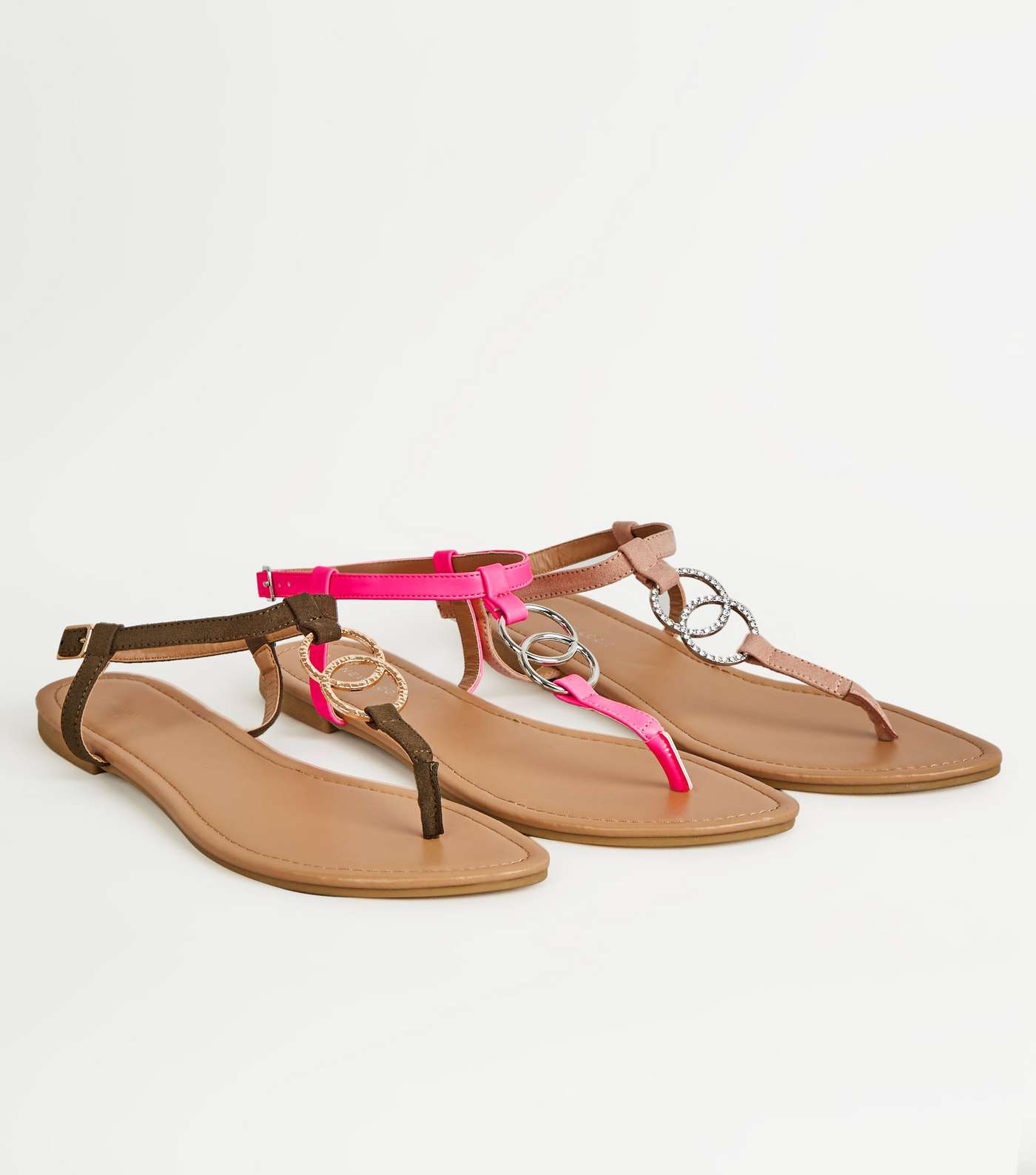 Bright Pink Neon Ring Strap Flat Sandals Image 4
