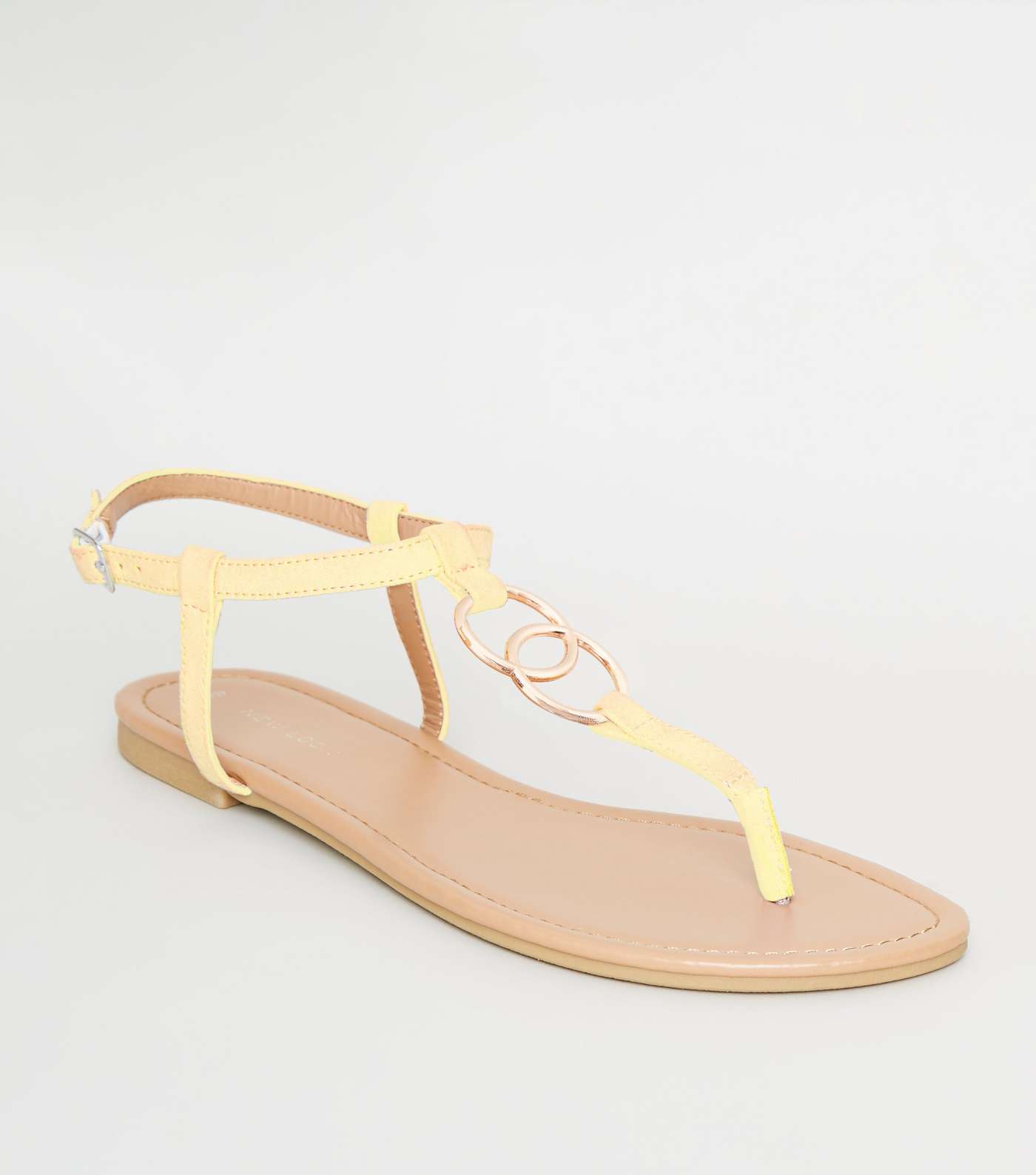 Pale Yellow Ring Strap Flat Sandals