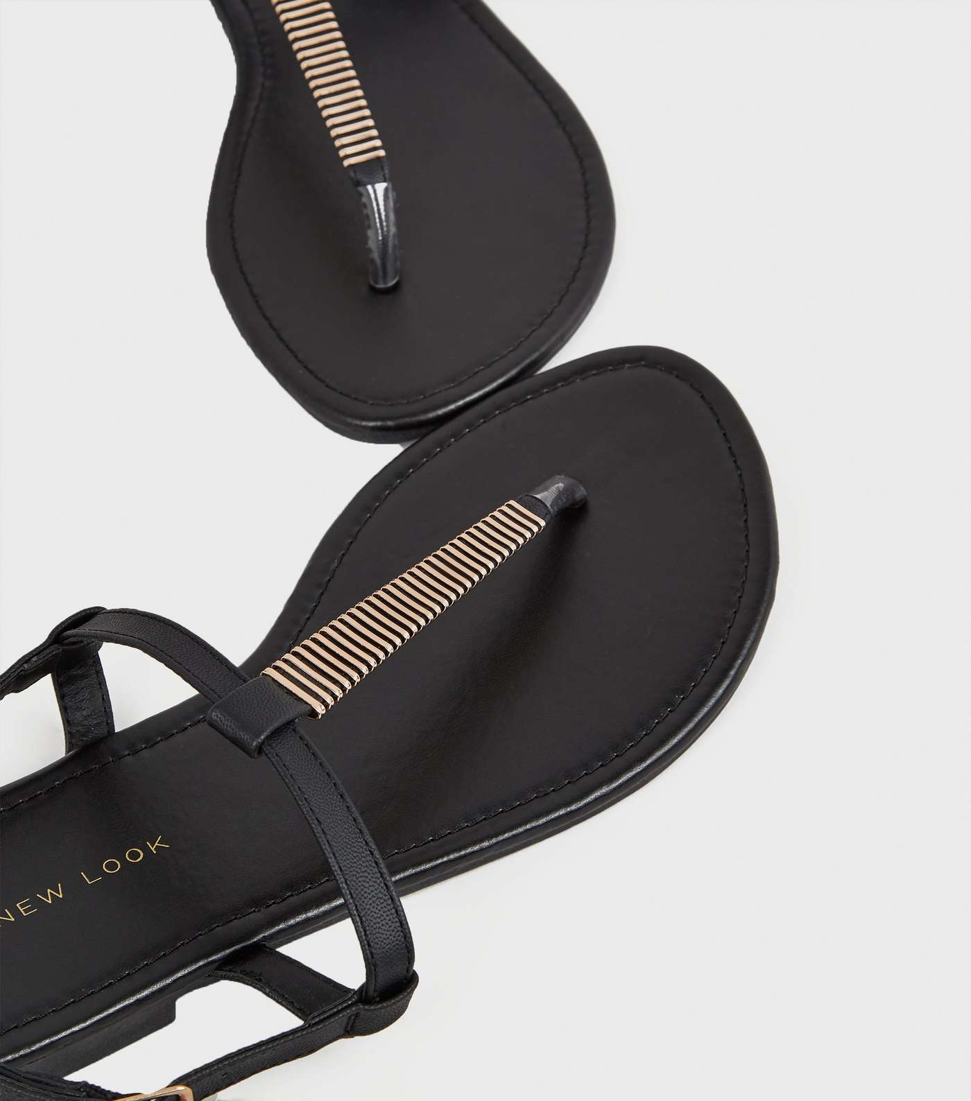Wide Fit Black Bar Strap Flat Sandals Image 3