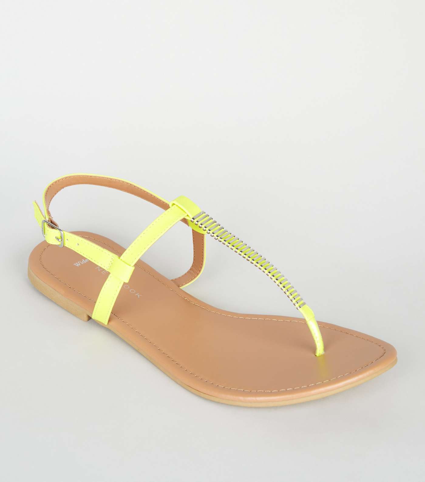 Wide Fit Yellow Neon Bar Strap Flat Sandals