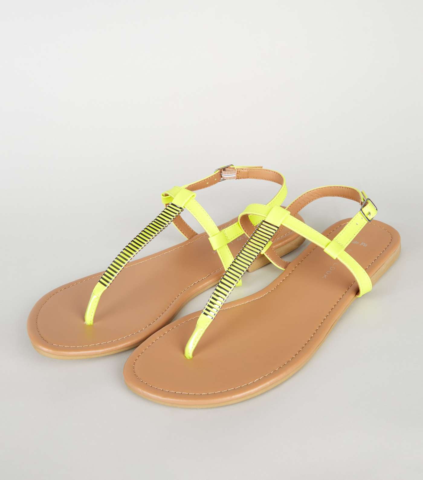 Wide Fit Yellow Neon Bar Strap Flat Sandals Image 3