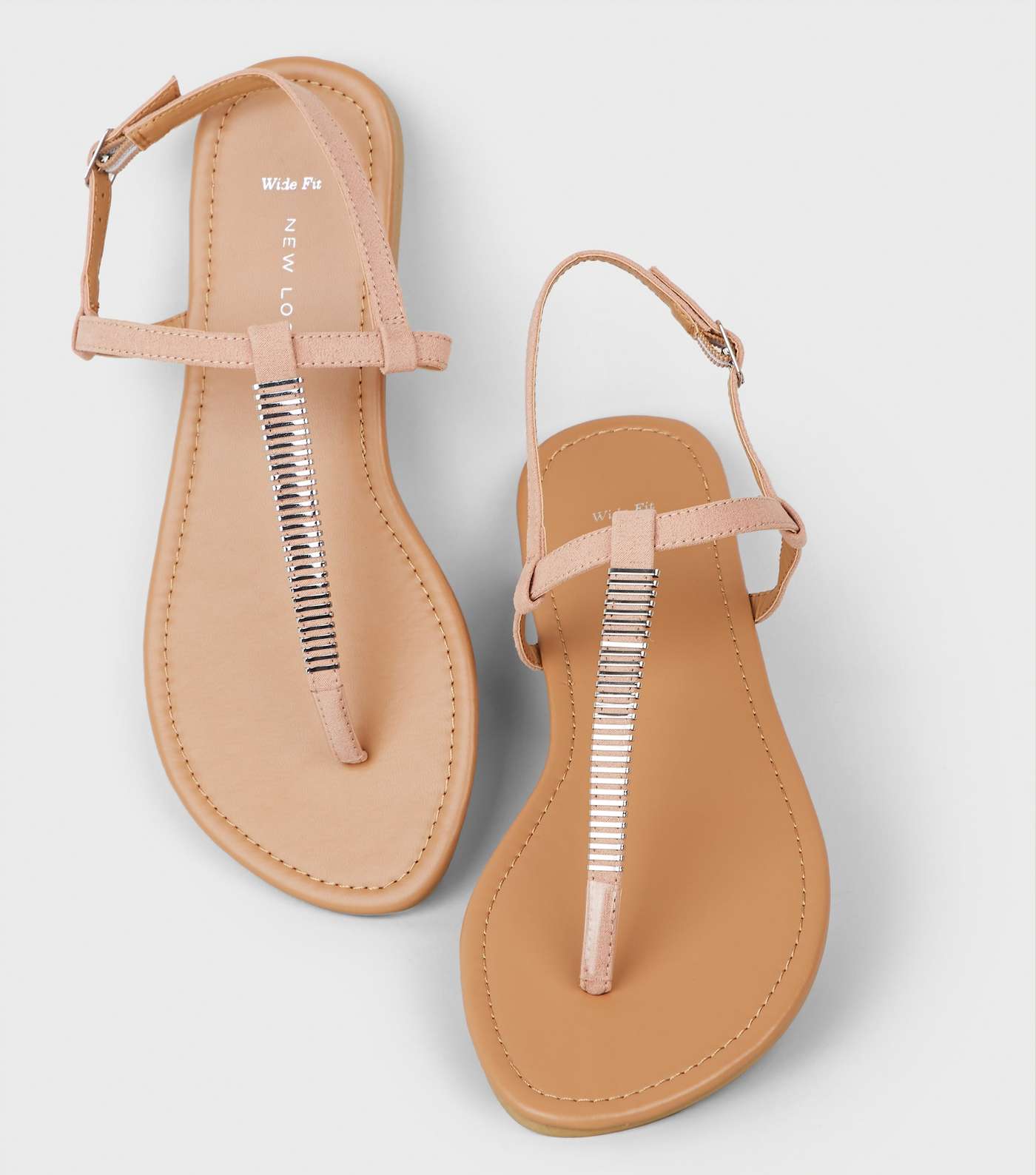 Wide Fit Nude Bar Strap Flat Sandals Image 3