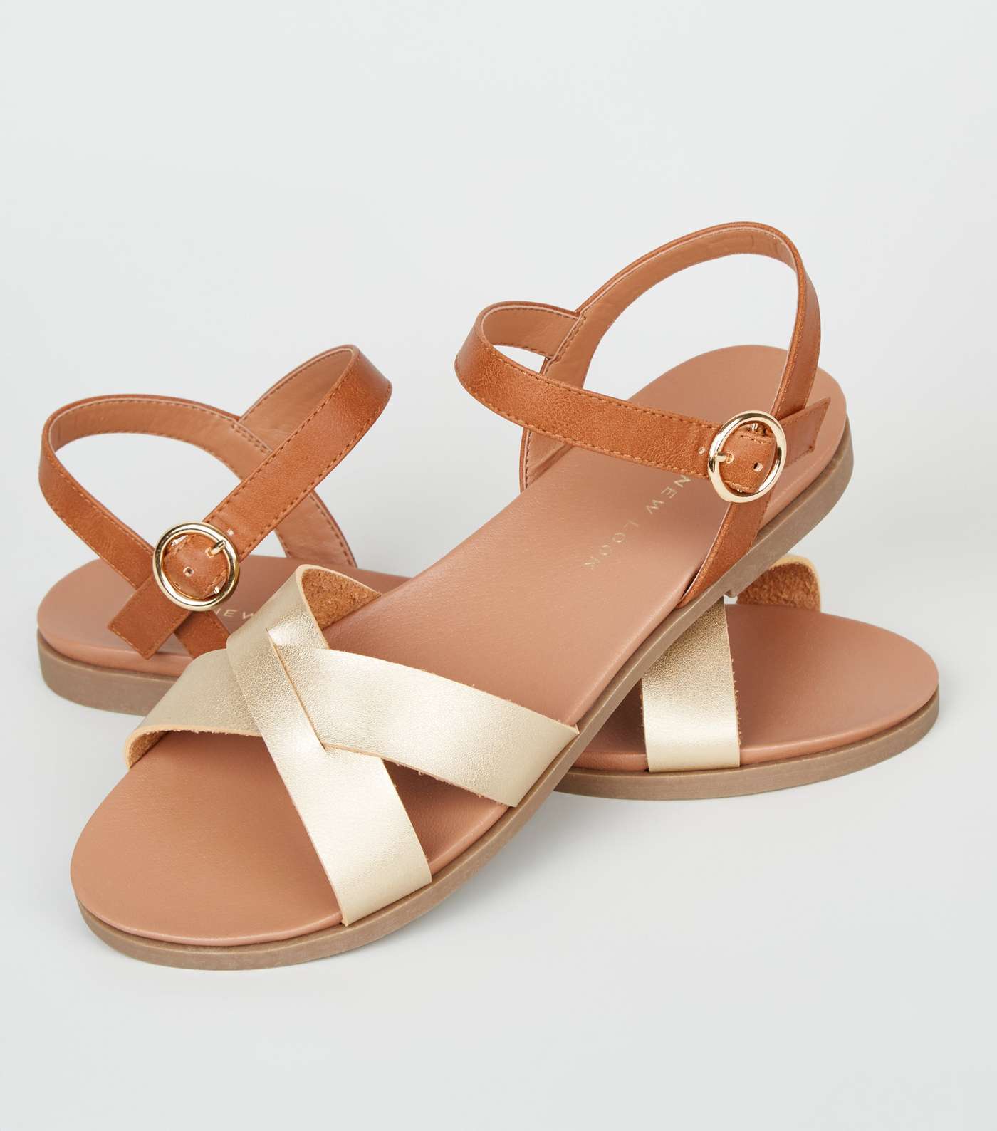 Wide Fit Gold Leather-Look Footbed Sandals Image 3