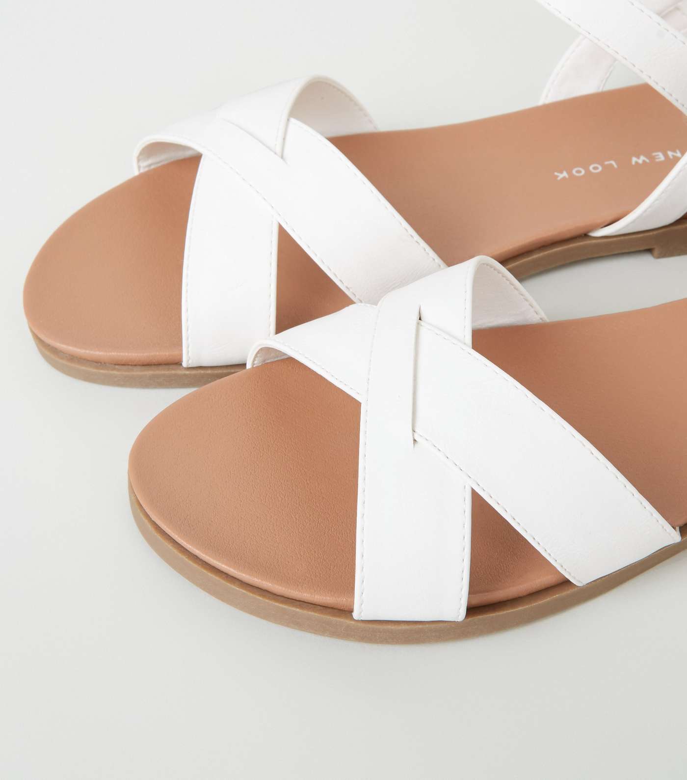 Wide Fit White Leather-Look Footbed Sandals Image 4