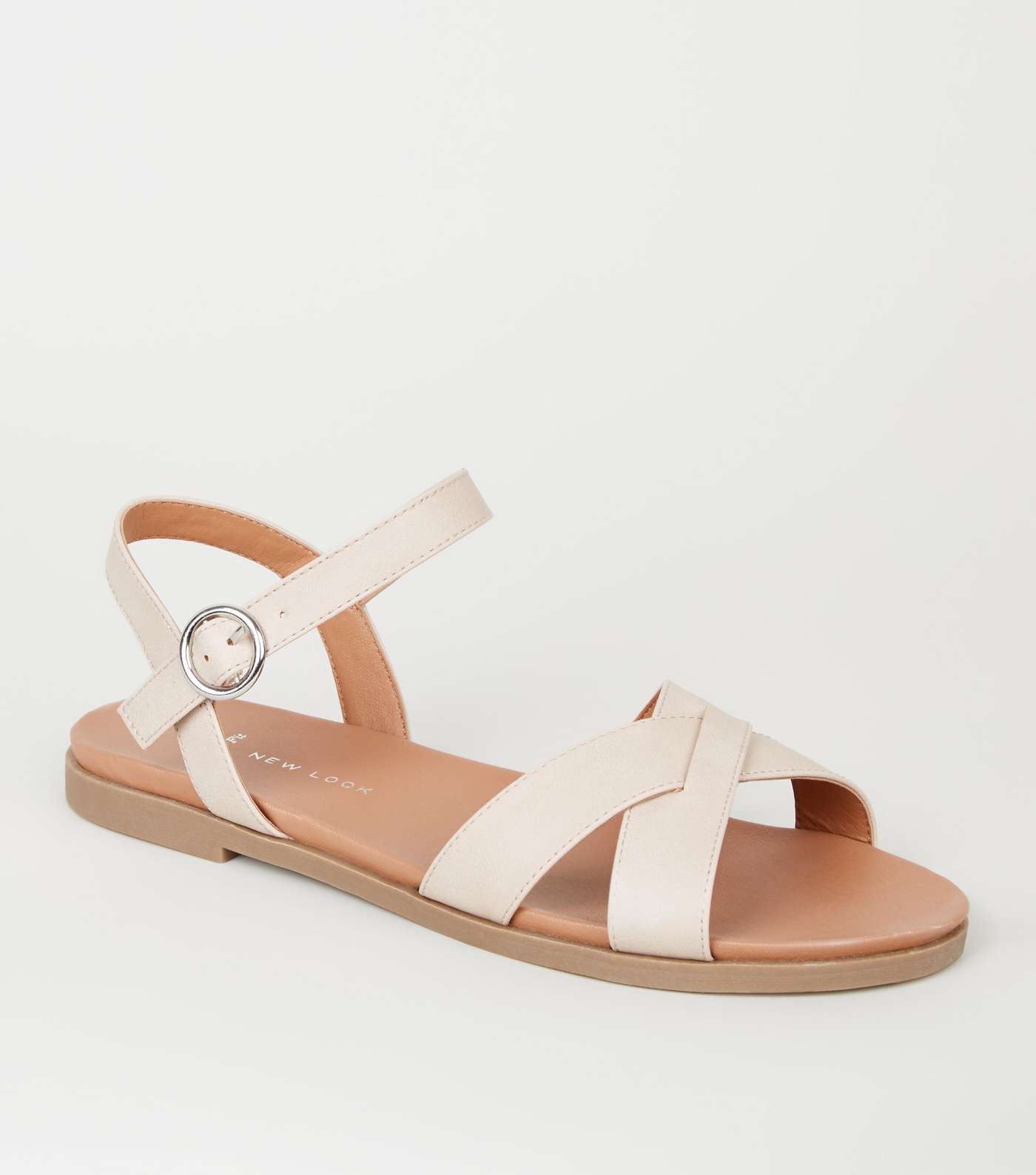 Wide Fit Nude Leather-Look Footbed Sandals