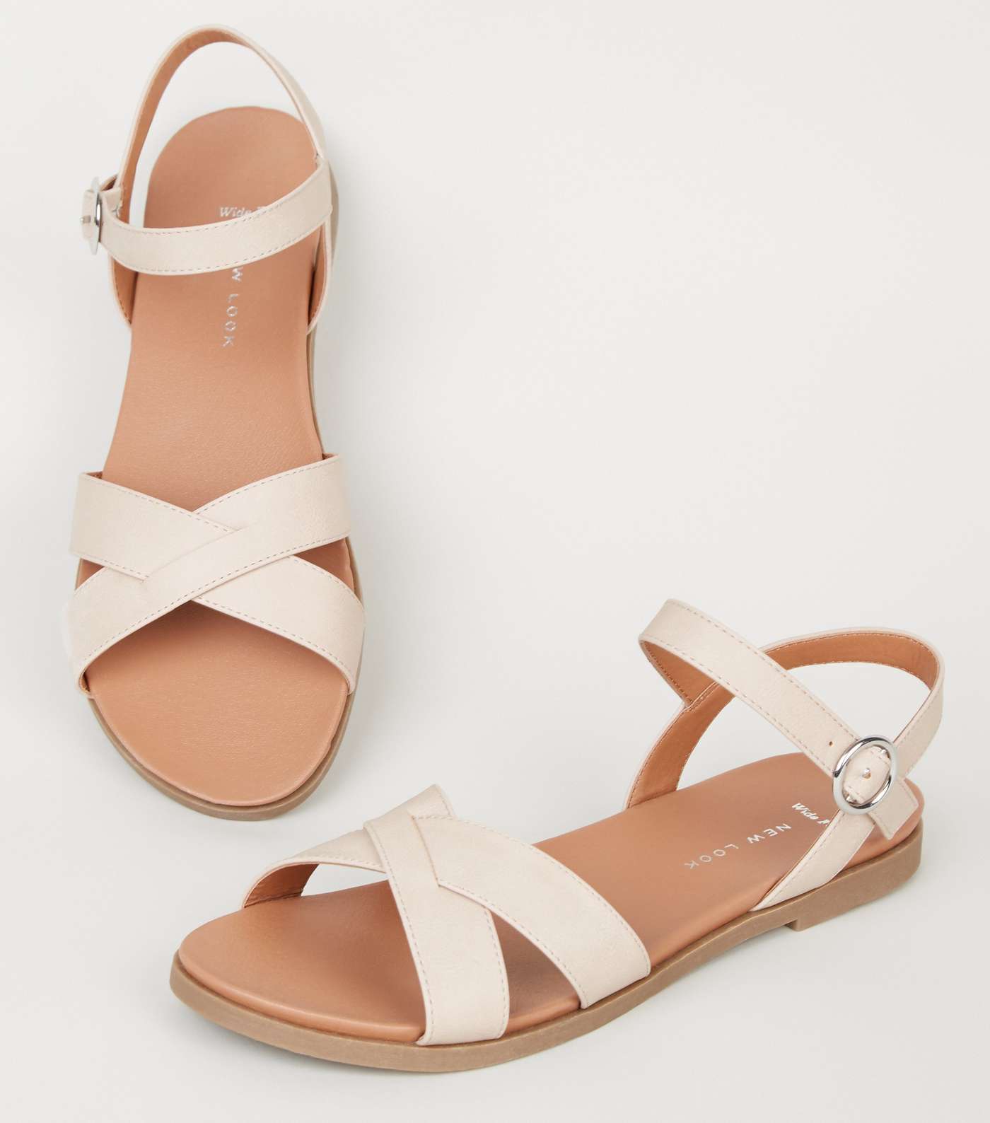 Wide Fit Nude Leather-Look Footbed Sandals Image 3