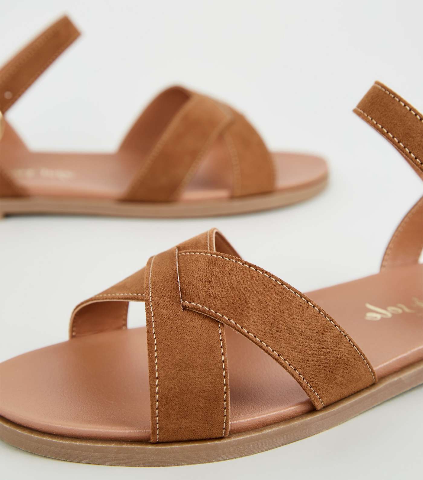 Wide Fit Tan Cross Strap Footbed Sandals Image 4