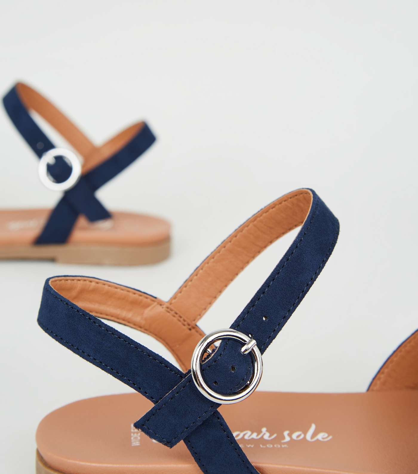 Wide Fit Navy Cross Strap Footbed Sandals Image 4