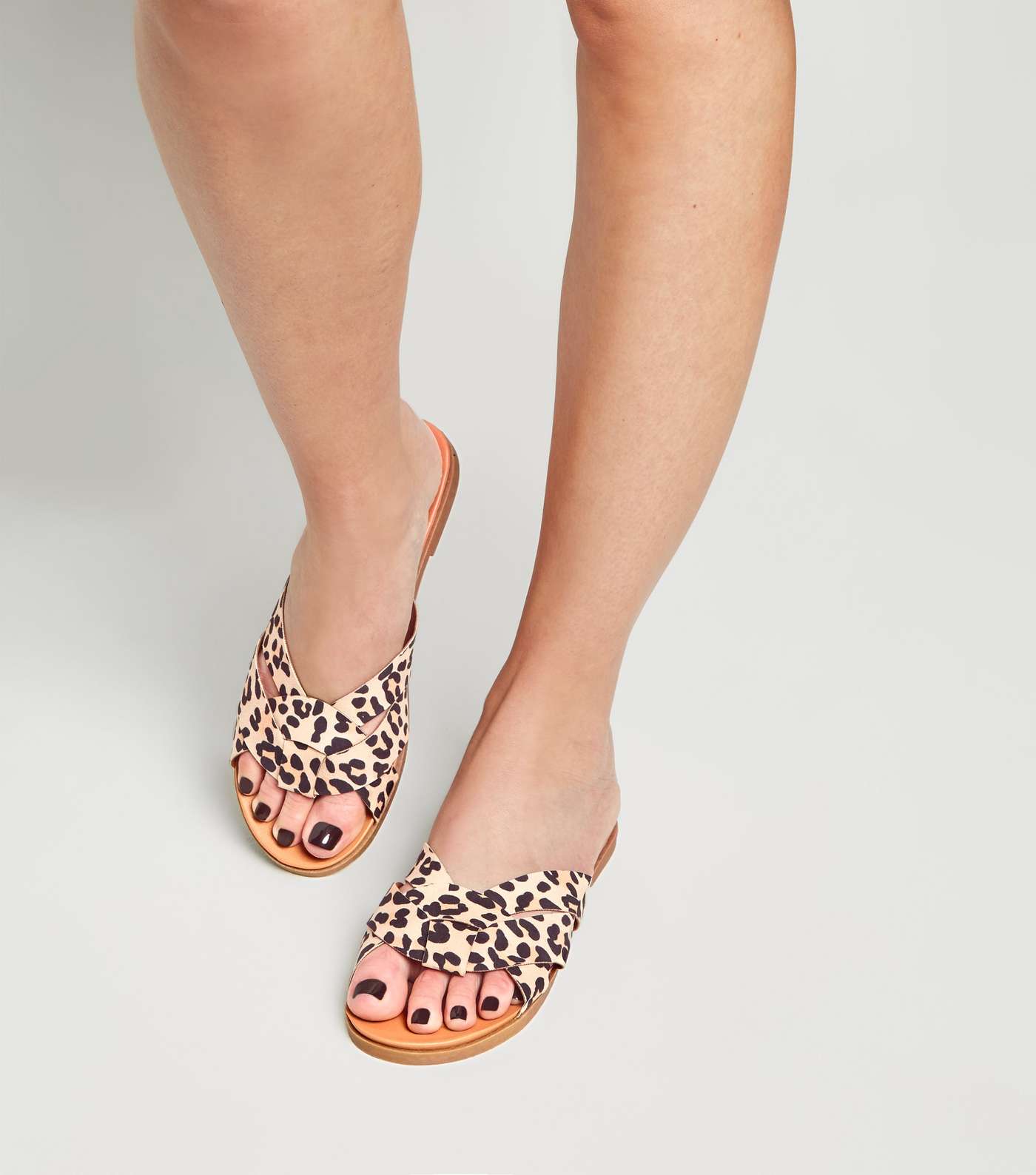 Wide Fit Stone Leopard Print Woven Footbed Sliders Image 2