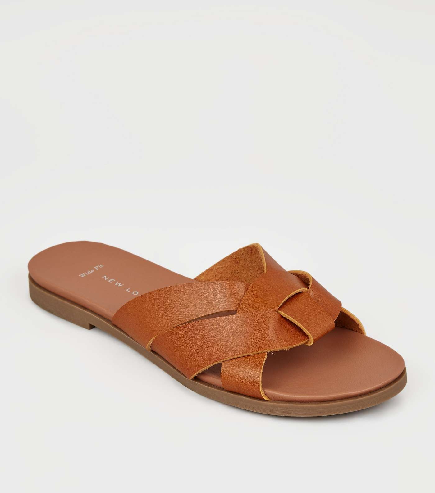 Wide Fit Tan Leather-Look Footbed Sliders 