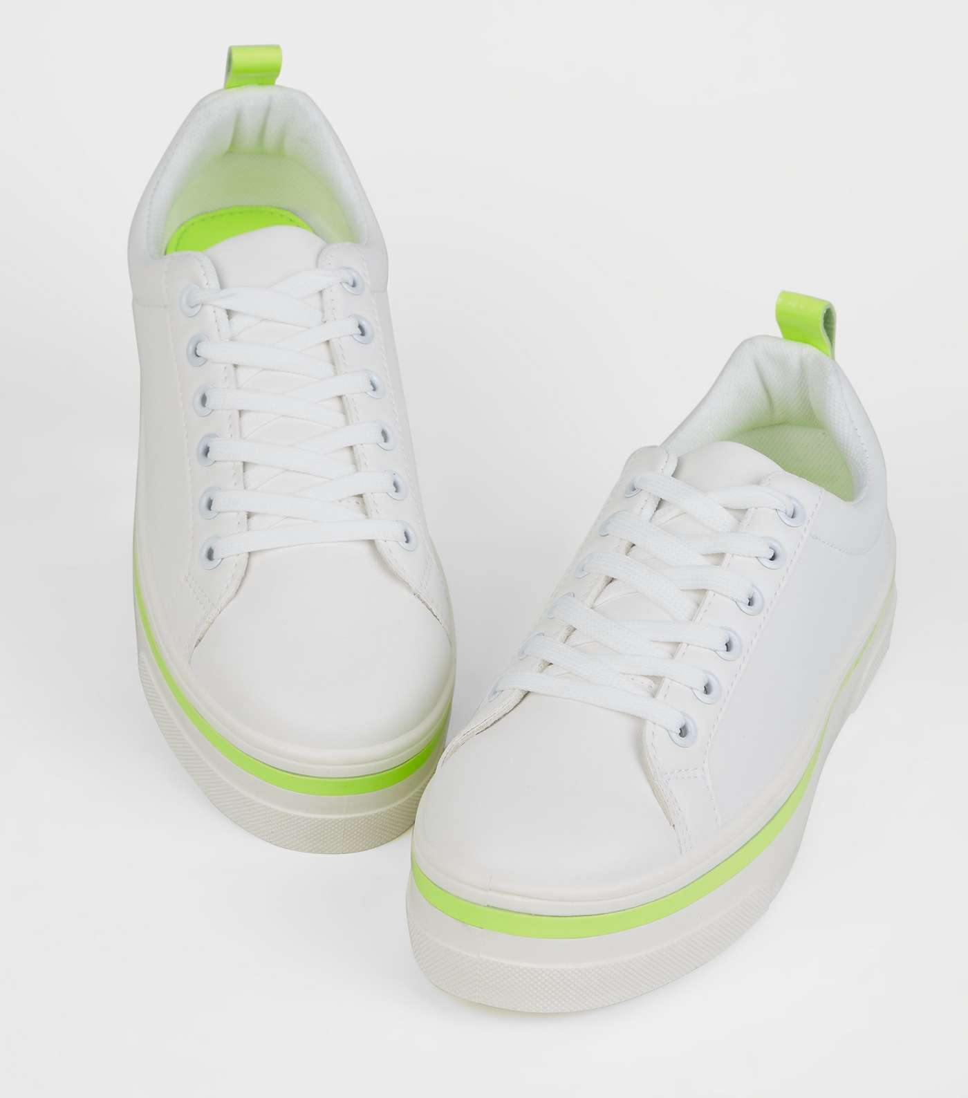 White Neon Trim Lace Up Trainers Image 4