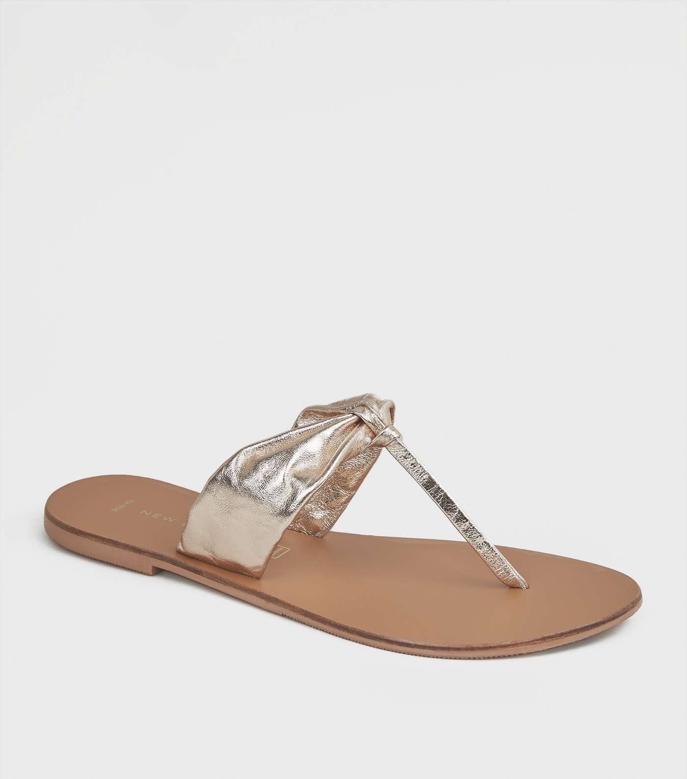 Wide Fit Gold Leather Ruched Flip Flops