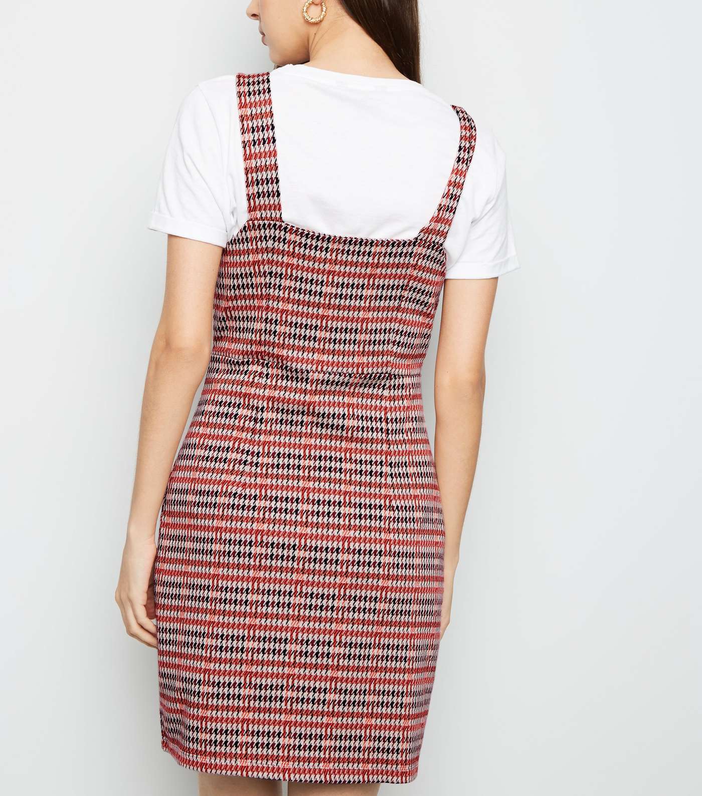 Rust Houndstooth Button Side Pinafore Dress Image 3
