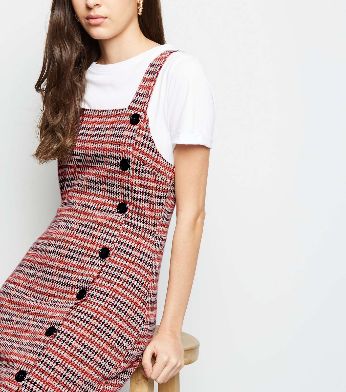 Rust Houndstooth Button Side Pinafore Dress Image 5