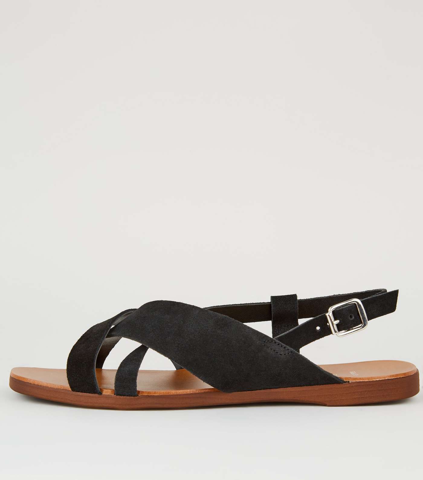 Wide Fit Black Suede Strappy Flat Sandals Image 4