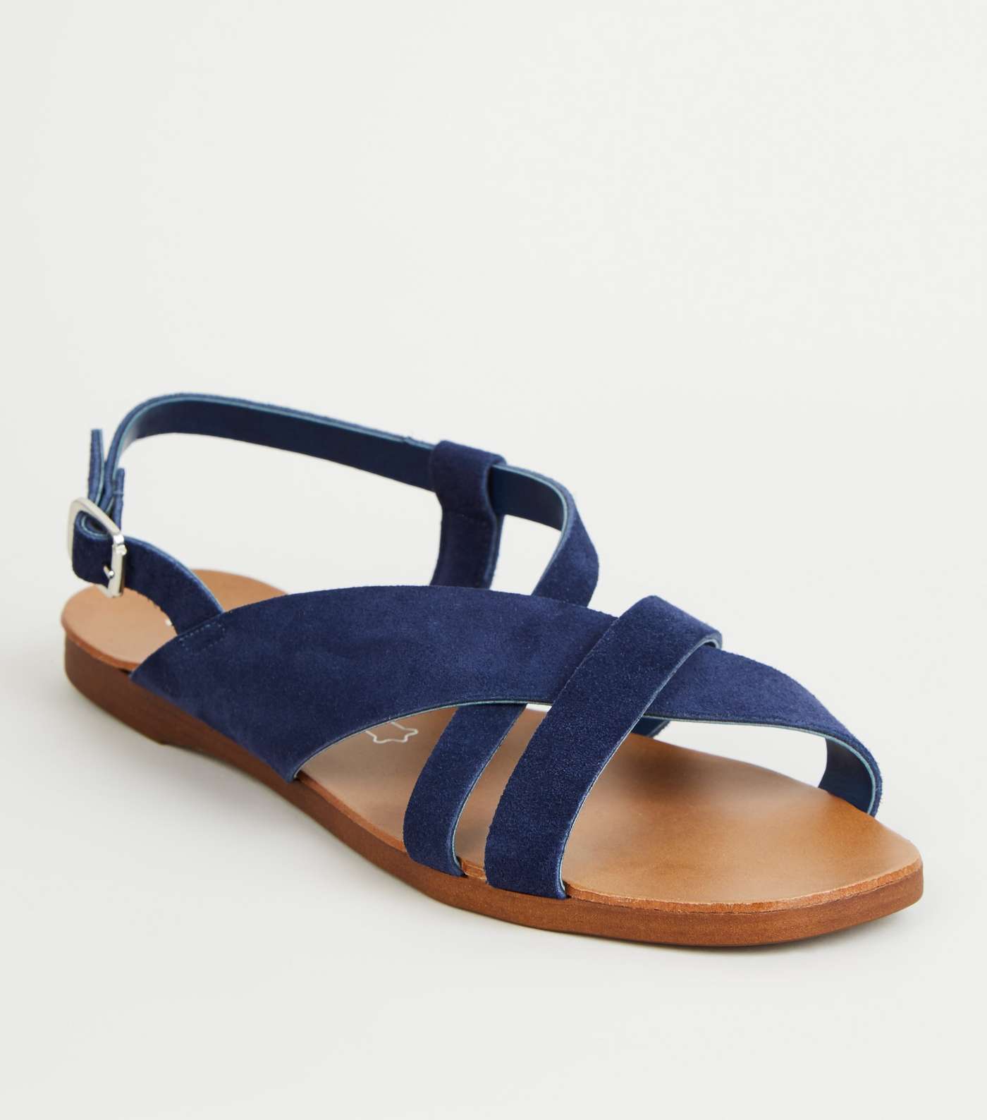 Wide Fit Navy Suede Strappy Flat Sandals