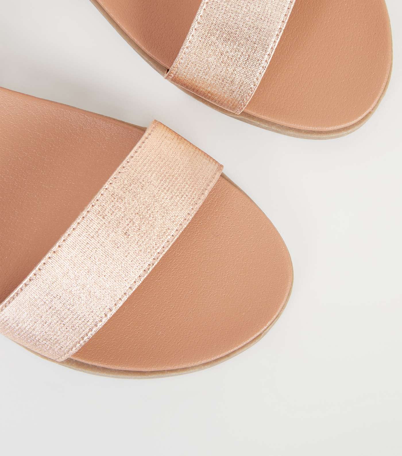 Wide Fit Rose Gold Elastic Ankle Strap Flat Sandals Image 3