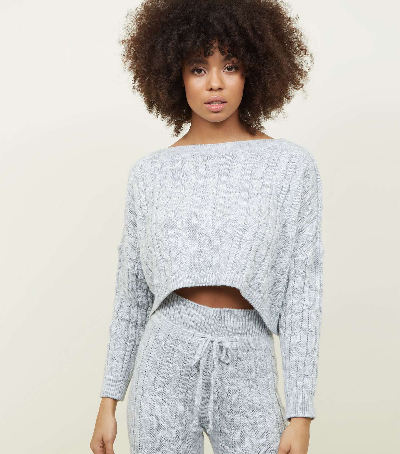 Cameo Rose Pale Grey Cable Knit Jumper