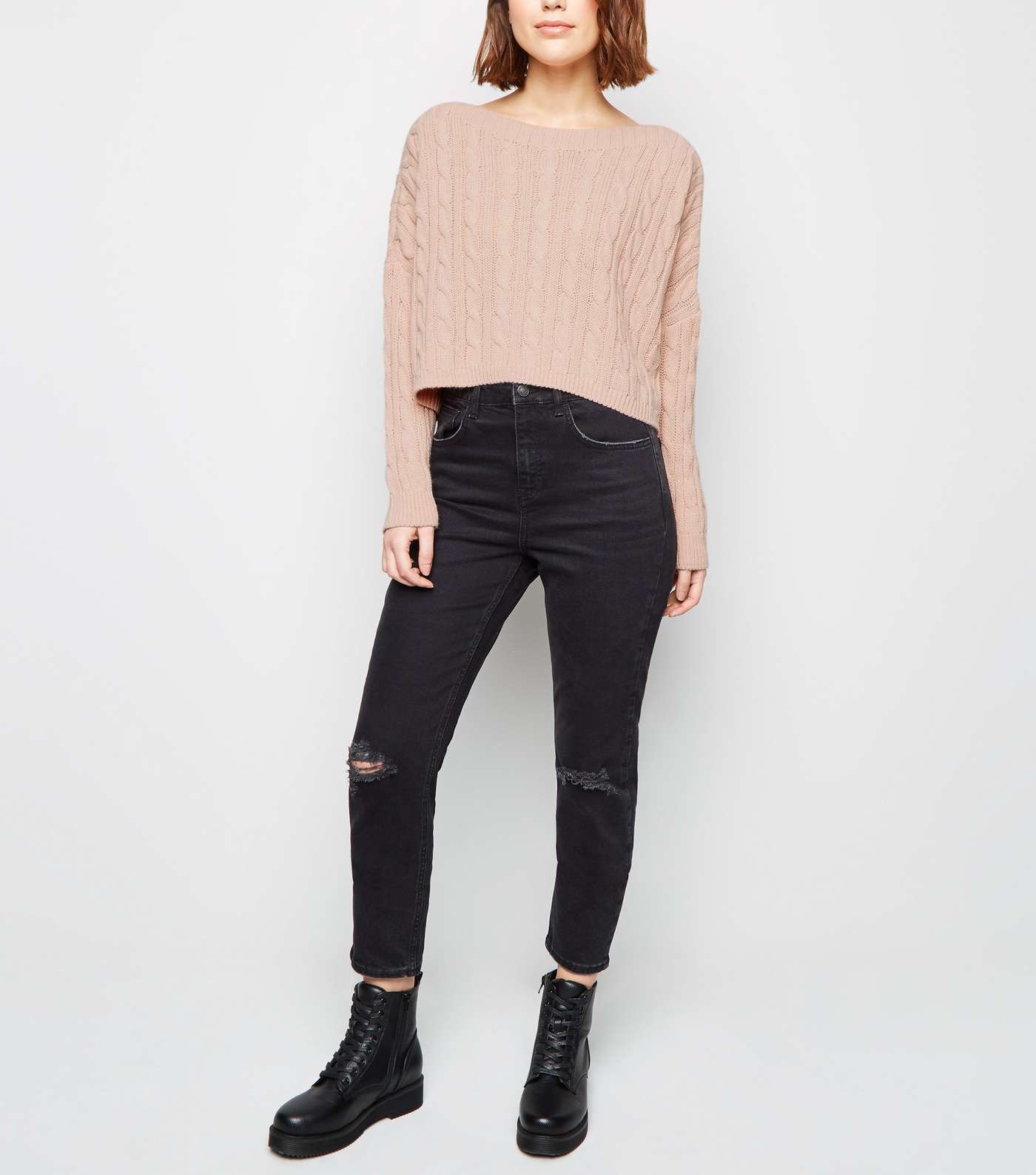 Cameo Rose Pale Pink Cable Knit Jumper Image 2
