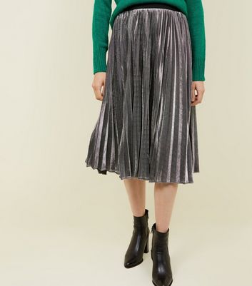 metallic pleated midi skirt uk