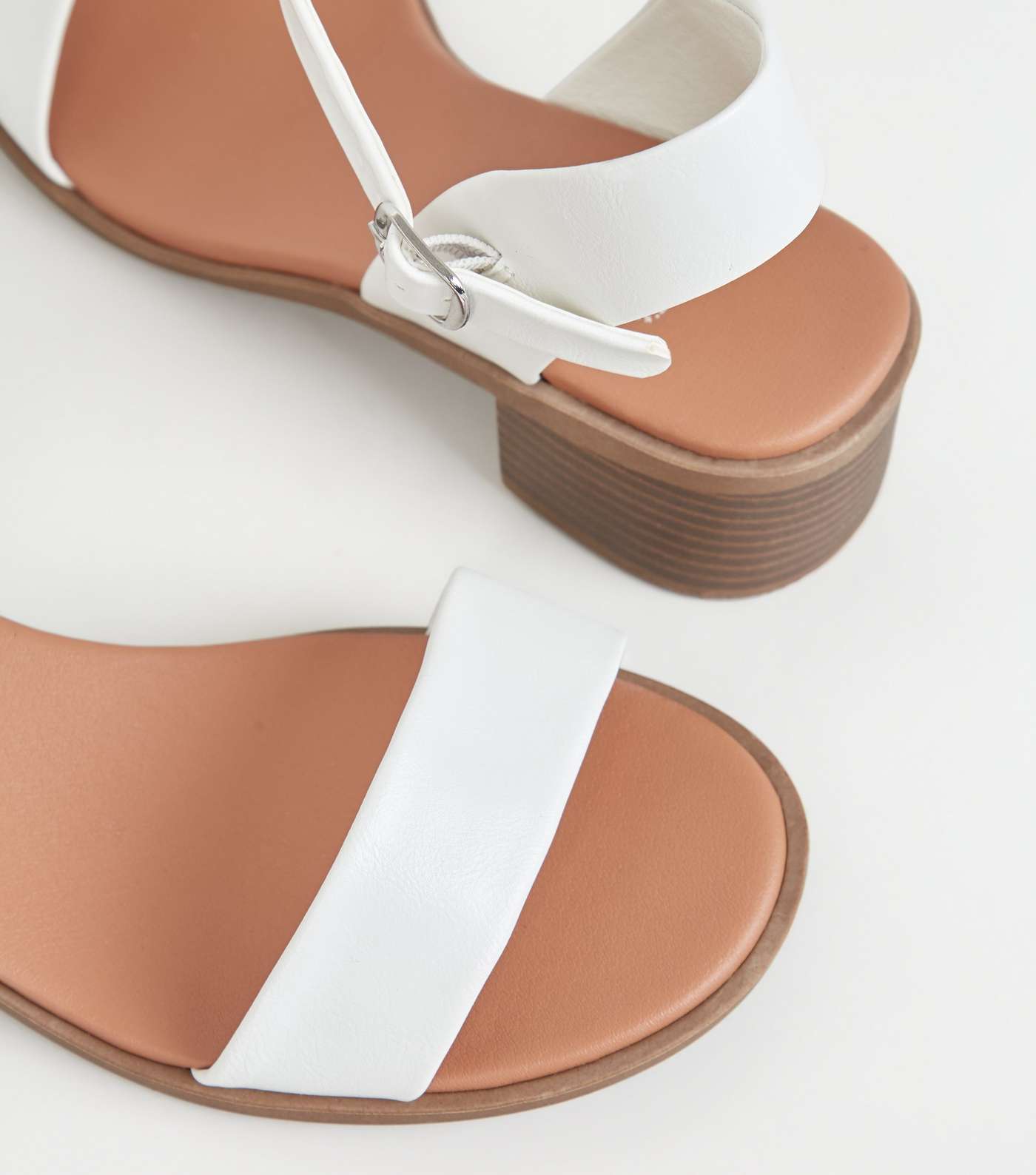Wide Fit White Leather-Look Footbed Sandals Image 4