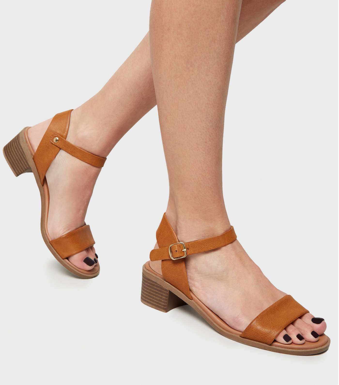 Wide Fit Tan Leather-Look Footbed Sandals Image 2