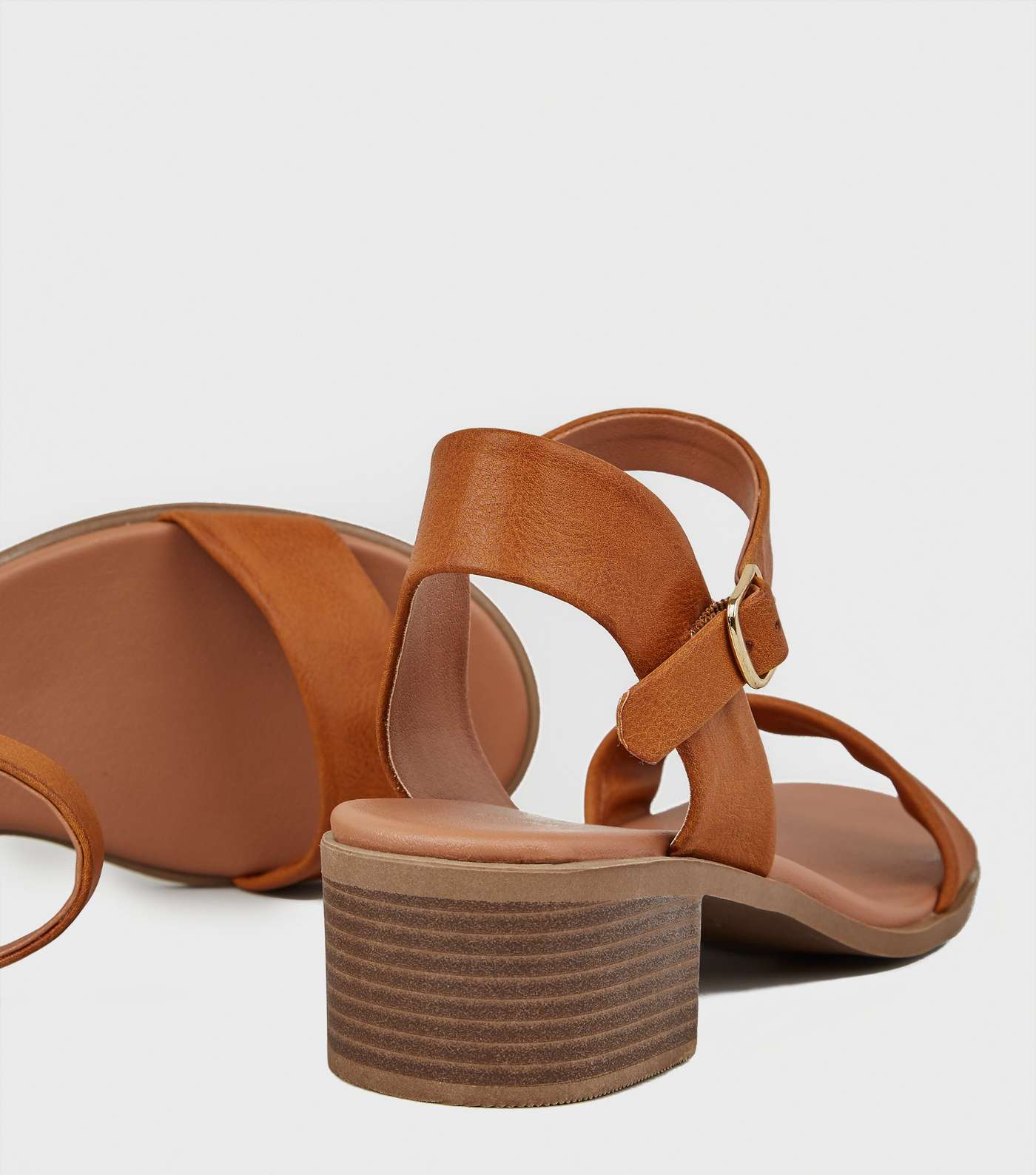 Wide Fit Tan Leather-Look Footbed Sandals Image 4