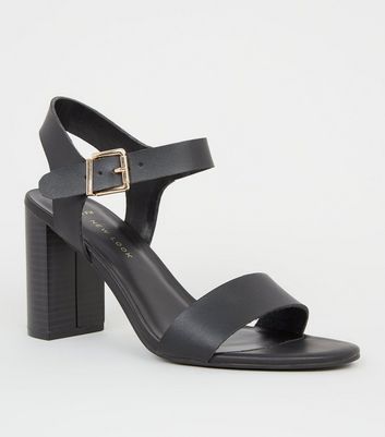 Wide Fit Black Leather-Look 2 Part Block Heels | New Look